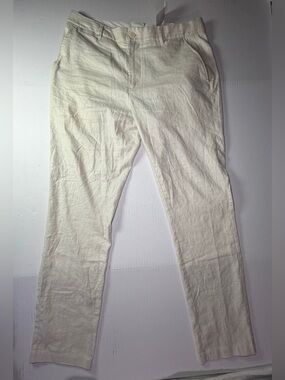 Bugatchi Cream Linen-Blend Chinos